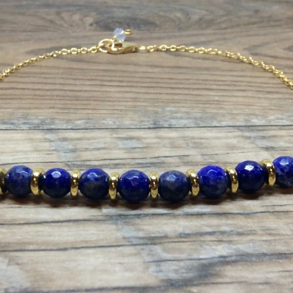 Lapis anklet, throat chakra, crystal healing jewelry, September birthstone - Picture 3 of 8